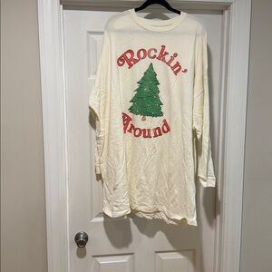 Grayson Threads Cream Sweatshirt Dress with Festive Tree Design